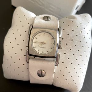 Diesel square face leather band watch